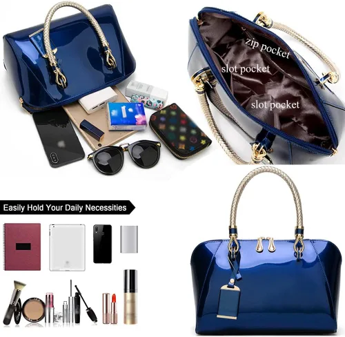 Vista 5 de Bolsos de cuero de charol brillante para mujer, bolso con asa superior, bolso elegante, bolso de mano mediano, bolso de hombro