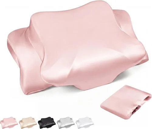 Vista 12 de Hahafelt Funda de Almohada Cervical para el Cuello (Solo Funda de Almohada) Funda de Almohada de Satén con Cremallera Funda de Almohada de Contorno