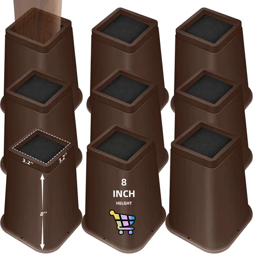 Vista 16 de Elevadores de cama ajustables de 8 pulgadas, soportes de elevación antideslizantes resistentes para camas, sofás, diseño cuadrado duradero