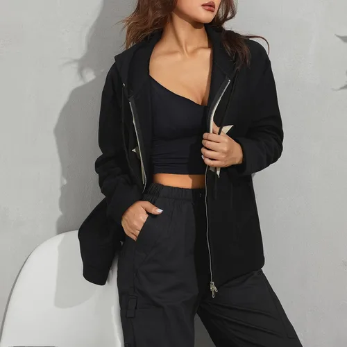 Vista 2 de GuliriFei Sudaderas con capucha y cremallera para mujer, estilo Y2K, estética, con diamantes de imitación, estilo vintage, sin botones