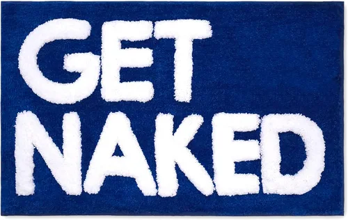 Vista 9 de New Mungo Alfombra de baño con texto en inglés «Get Naked», color negro, con letras blancas para decoración de apartamentos, divertida alfombra