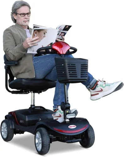 Vista 7 de Patinete de movilidad plegable de 4 ruedas – Scooter motorizado de capacidad de 300 libras para adultos, scooter médico eléctrico compacto