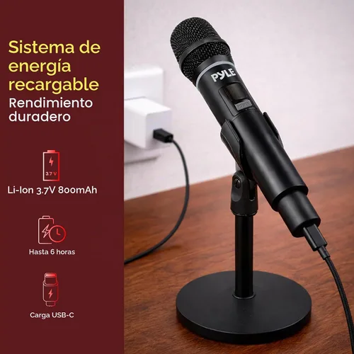 Vista 3 de Pyle Sistema de micrófono USB profesional, micrófono portátil dinámico de 16 canales con sonido claro de largo alcance, micrófono inalámbrico