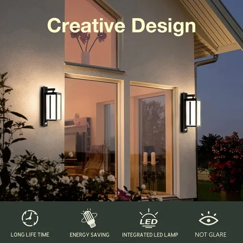 Vista 4 de Lámpara de pared para exteriores con sensor de movimiento, farol de montaje moderno, impermeable, con pantalla de vidrio transparente, lámparas