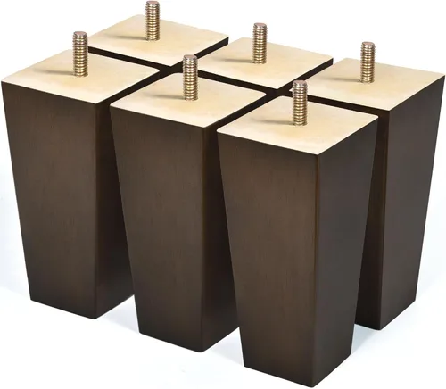 Vista 21 de Juego de 4 patas cuadradas para sofá, patas de repuesto de madera de 2 pulgadas para muebles, color marrón oscuro