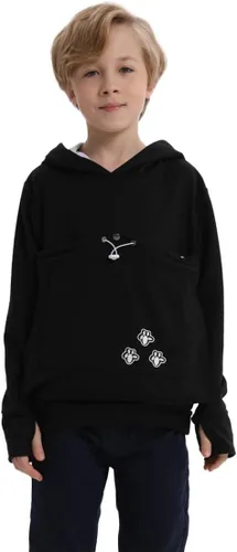 Vista 2 de LINYUCHEN Sudadera con capucha para niños y niñas, con bolsa de gato, sudadera de manga larga con orejas de gato Negro