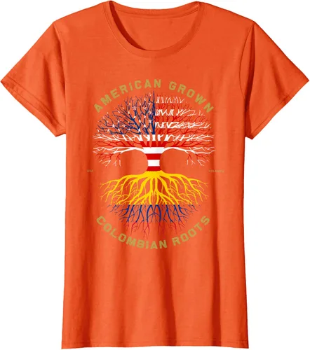 Vista 39 de Camiseta de regalo con la bandera de Estados Unidos con árbol de raíces colombianas