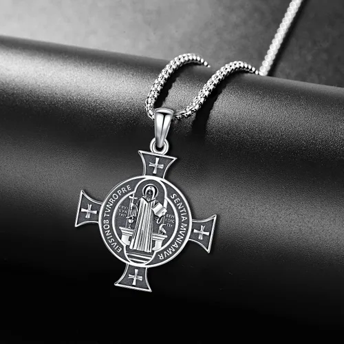 Vista 2 de Friggem Collar con colgante de plata de ley 925 de San MiguelSan CristópaloCruz de JesúsSan Benito para hombres, niños y mujeres, el arcángel, nos