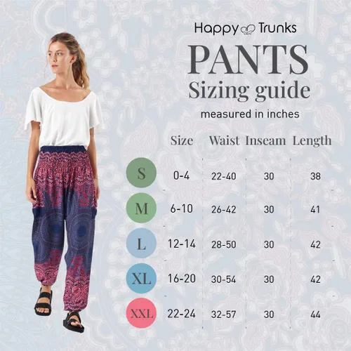 Vista 5 de Happy Trunks Pantalones harén para mujer, pantalones de yoga con bolsillos (S-XXL) ropa hippieropa bohemia para mujersala de playa