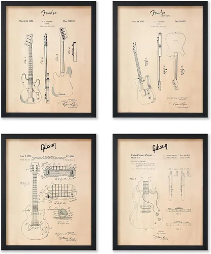 Vista 31 de Poster Master Póster de música vintage de 3 piezas, impresión de instrumentos retro, regalo para músico, amigo, guitarra eléctrica, patrón, patente