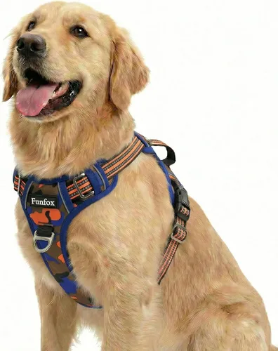 Vista 50 de Funfox Arnés para perro sin tirones, arnés de chaleco ajustable para mascotas, material súper suave con mango vertical, fácil control, paseo