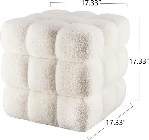 Vista 10 de Otomana cuadrada de sherpa blanca – Puf grande de 17.3 pulgadas con marco de madera resistente, 330 libras de capacidad, moderno taburete de tocador