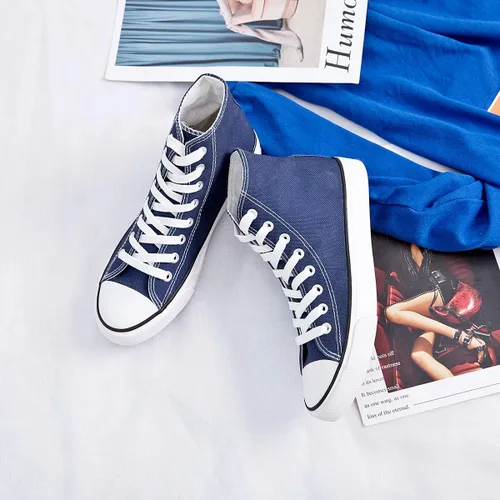 Vista 2 de Tenis de lona de caña alta con cordones para mujer, estilo informal, ideales para caminar