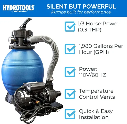 Vista 4 de SWIMLINE HYDROTOOLS Sistema completo de filtro de arena, tanque de 12 pulgadas, para piscinas sobre el suelo de hasta 8,000 galones, bomba de una