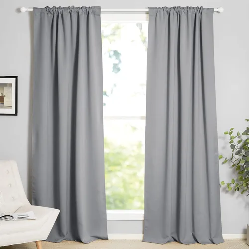Vista 13 de KEMCO Cortinas opacas con pestaña trasera y bolsillo para barra, cortinas opacas con aislamiento térmico sólido para sala de estar, dormitorio