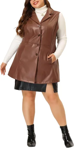 Vista 2 de Agnes Orinda Chalecos de talla grande para mujer, sin mangas, con solapa, casual, chaquetas de poliuretano