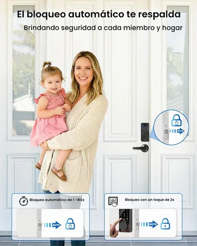 Vista 5 de Cerradura de puerta de entrada sin llave, cerradura inteligente del cerrojo de la huella dactilar Control de aplicación, teclado de pantalla Negro
