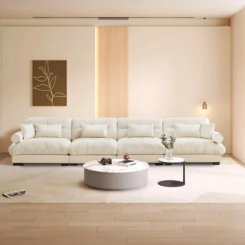 Vista 103 de Reposapiés Otomano Tapizado de Terciopelo con Cojín para Sofá Seccional Sofá 300 libras para Sala de Estar (Beige)