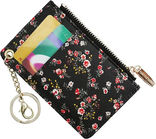 Vista 16 de Carteras pequeñas para mujer, tarjetero de piel delgado, cartera de monedas con llavero
