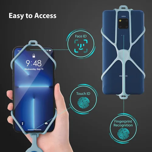 Vista 5 de BONE Lanyard - Correa para teléfono celular con ranura para tarjeta y bolsillo, cordón de silicona ajustable, soporte universal para iPhone