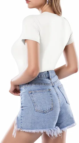 Vista 4 de MANGOPOP Body de Mujer con Cuello Redondo y Manga Corta, Camisetas Básicas, Tops de Body Suit