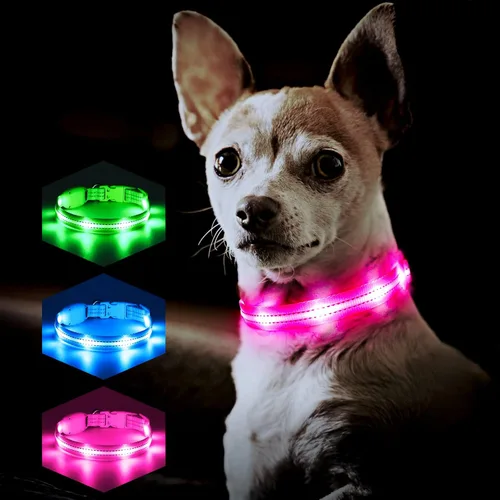 Vista 6 de Collares iluminados para perros pequeños, medianos y grandes, collar de perro LED ajustable, collar recargable suave brillante para perros y gatos
