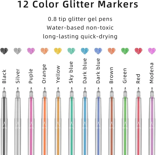 Vista 4 de Juego de bolígrafos de gel con purpurina compatible con Cricut Maker 3/Maker 4/Maker/Explore 3/4/5/Air 2/Air, juego de 12 bolígrafos de punta media