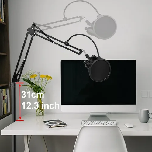 Vista 2 de Soporte de micrófono de suelo con brazo de Boom para Blue Yeti, Nano, Snowball, HyperX QuadCast, SM7B MV7, Fifine K688 y más micrófonos, soporte