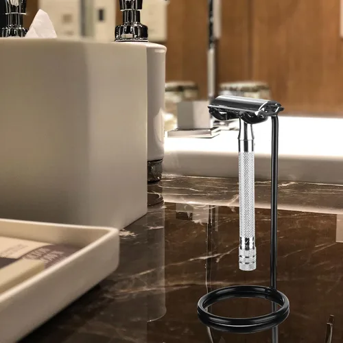 Vista 6 de Linkidea Paquete de 2 soportes para maquinilla de afeitar de seguridad de acero inoxidable, soporte de afeitado de viaje, compatible con Gillette