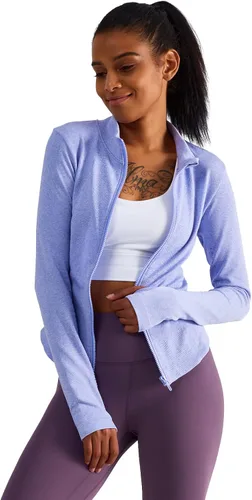 Vista 7 de Chaqueta deportiva de manga larga para mujer, con cremallera completa, para correr, entrenamiento, yoga, ropa deportiva con agujeros para el pulgar
