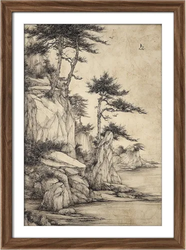 Vista 169 de MUDECOR Lienzo enmarcado prémium para pared, pinos nevados en bosque de invierno, ilustraciones modernas, arte contemporáneo, escénico, divertido