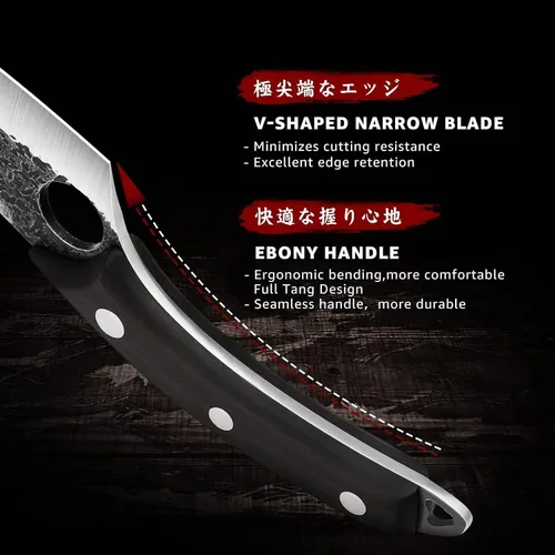 Vista 4 de Huusk Cuchillo Vikingo con Vaina Cuchillos para Deshuesar para Cortar Carne, Cuchillos Cavernícola Ultimo Forjados a Mano de Espiga Completa