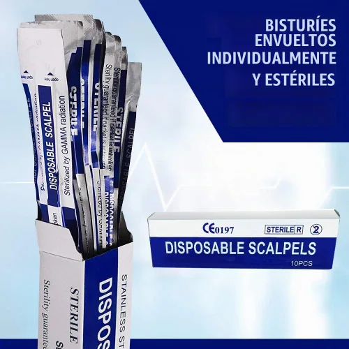 Vista 4 de MedHelp Escalpelos Desechables 10 - Herramienta de Dermaplaning Escalpelos 10 con Mango de Plástico, Hojas de Dermablade de Acero de Alto Carbono