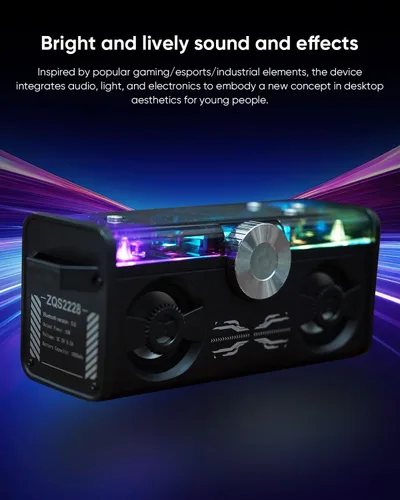 Vista 3 de Cyberpunk Altavoz Bluetooth, Mini Mecha con luz RGB Bluetooth inalámbrico 5.0, altavoz de escritorio, regalo para niños jugadores Perspectiva