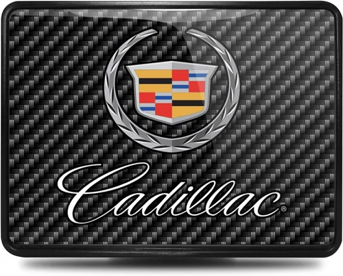 Vista 2 de iPick Image Placa de metal con aspecto de fibra de carbono con gráfico UV Cadillac en plástico ABS 2 cubierta de enganche - Con licencia