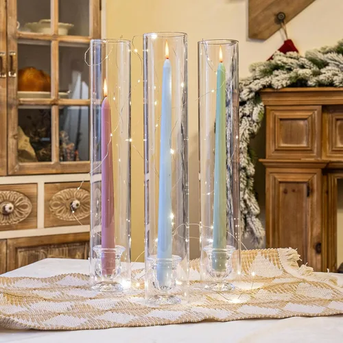 Vista 4 de CHILL RECIPE Portavelas Hurricane de Cristal Transparente Cilíndricos de 12 pulgadas de Alto, Tubo de Chimenea, Portavelas de Cristal Cónico Floral