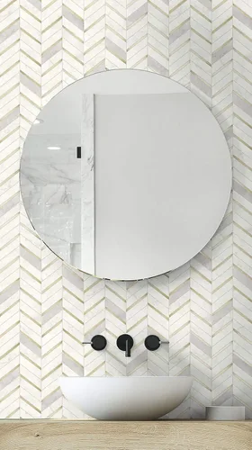 Vista 5 de NextWall Chevron - Papel tapiz de mármol sintético para despegar y pegar (oro metálico y gris perla)
