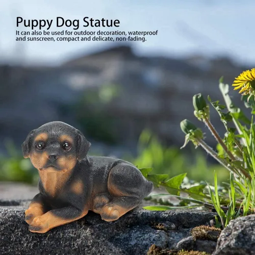 Vista 6 de Buachois Juego de 4 estatuas de perro para cachorros, escultura de resina para mascotas, escultura de resina para cachorros, decoración de jardín
