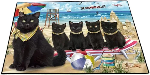 Vista 12 de Doggie of the Day Black Cats Floor Mat - 4th of July Independence Day - Best Dog Doormat - Protector Decor - Unique Portrait Art - Premium Quality