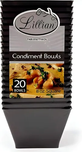 Vista 6 de Lillian Tablesettings Cuencos cuadrados de plástico negro, 8 onzas, pequeños cuencos desechables para aperitivos, postres y salsas, pesado, sin BPA