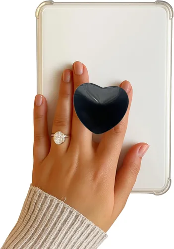 Vista 3 de Accesorio transparente para teléfono móvil en forma de corazón, soporte plegable de resina negra, base elástica transparente, adecuado