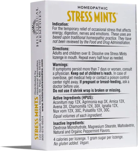 Vista 5 de Mentas antiestrés (paquete de 12) Pastillas homeopáticas para ayudar al estrés y la digestión, sabor a menta orgánico, vegano y sin gluten, sin