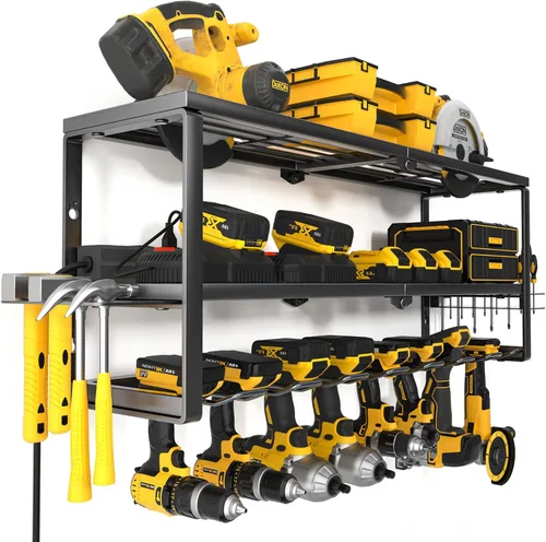Vista 11 de YYR Organizador de Herramientas Eléctricas de Servicio Pesado para Montaje en Pared, Estante de Almacenamiento Colgador de Taladro Inalámbrico