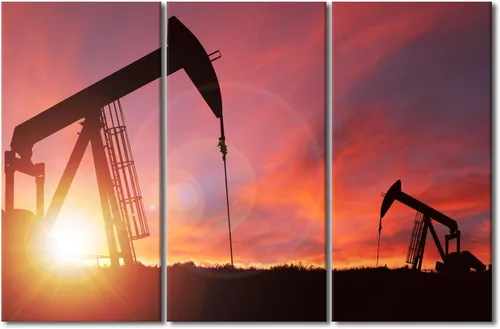 Vista 21 de TUMOVO Bombas de aceite en la puesta de sol para dormitorio, industria de petróleo y gas, pinturas de pared de 3 piezas de arte de pared de petróleo