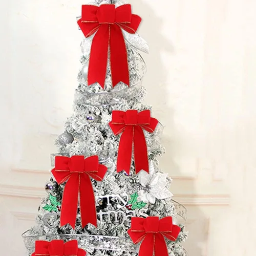 Vista 4 de Ochine Decoración para árbol de Navidad, lazo decorativo para árbol de Navidad, tiras decorativas, cinta, búfalo, arpillera, rojo y negro, lazo