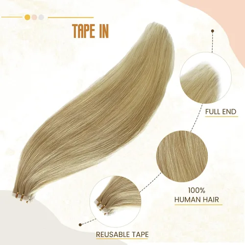 Vista 2 de Extensiones adhesivas rubias de cabello humano brasileño grado 9A, #60 rubio platino, cinta en 12 pulgadas, 20 unidades por juego, extensiones