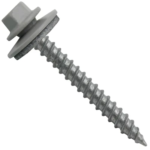 Vista 26 de 12 tornillos para techos de metal gris ABC de 1-1/2 pulgadas, cabezal de arandela hexagonal, arranque automático/roscado, arandela EPDM. 1 bolsa