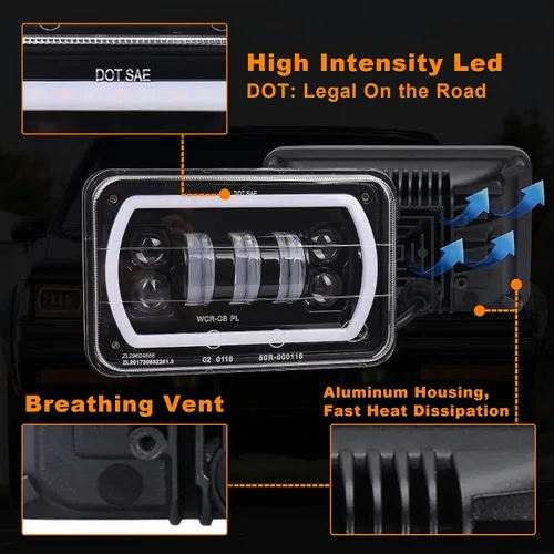 Vista 3 de MOVOTOR Faros delanteros LED para todo terreno 4x6 con haz de halo blanco/amarillo, bombillas de repuesto H4651 H4656 H6545 H4668 para camiones
