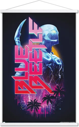 Vista 9 de Trends International DC Comics Movie Blue Beetle - Póster de pared con rayo, 22.375 x 34 pulgadas, paquete de impresión prémium y colgador de madera