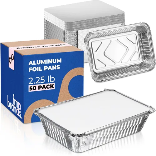 Vista 11 de Fit Meal Prep Paquete de 100 sartenes pequeñas de papel de aluminio de 1 libra con tapas, recipientes desechables para alimentos con tapas